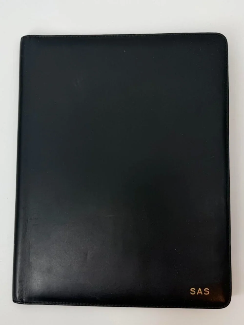 BOSCA USA Made Saddler Black Leather Padfolio Portfolio Folder Monogram SAS